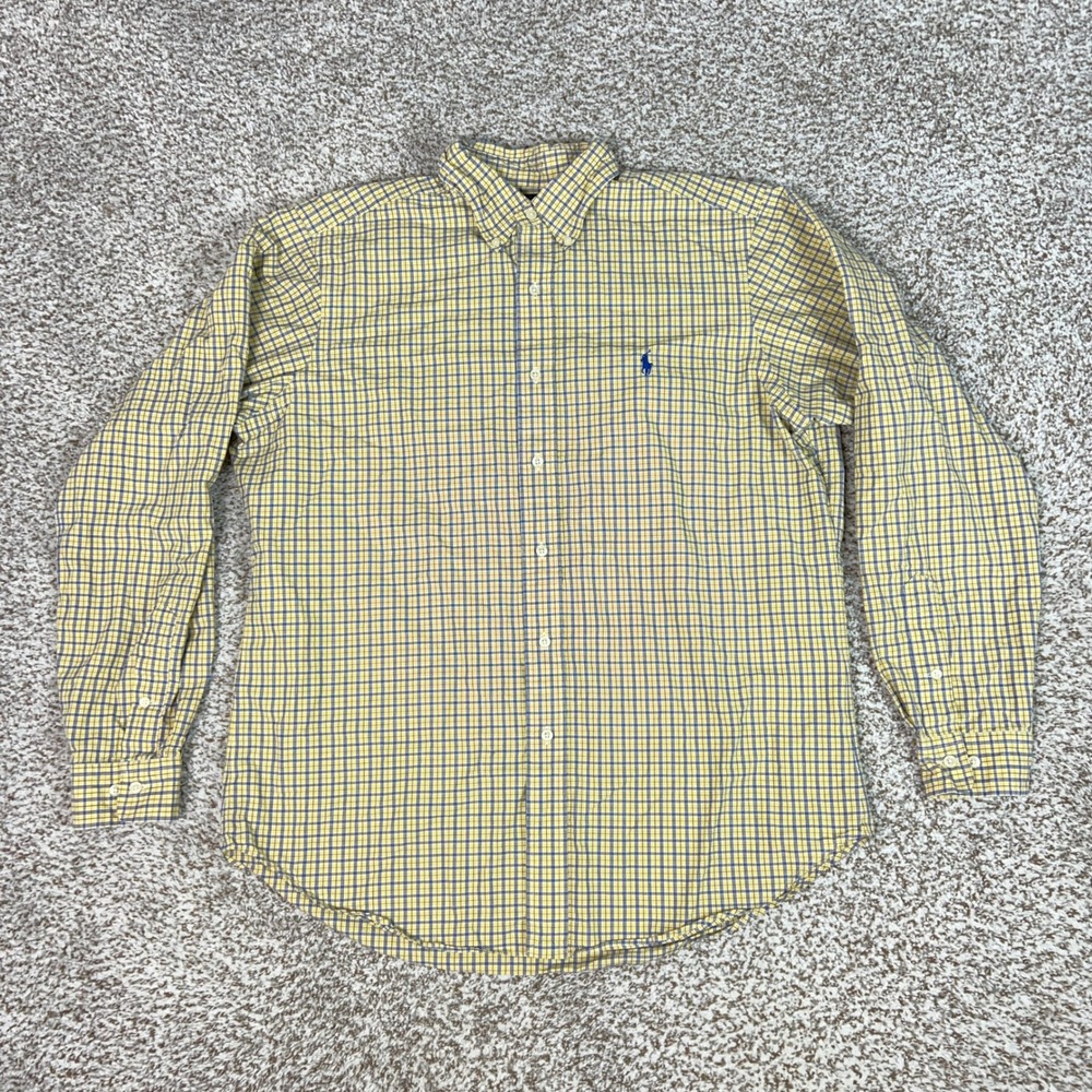 Ralph Lauren Shirt Mens 16 L Yellow Plaid Classic Fit Cotton Button Down Pony